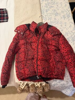 Zara Red Snake Print Puffer Jacket